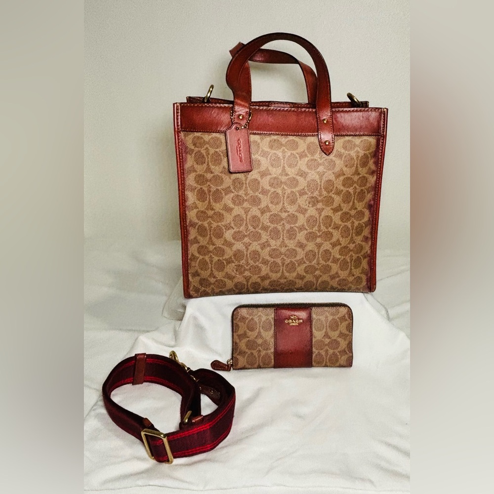 Coach Brown and Red Tote Bag